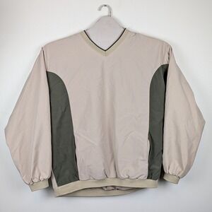 Pendleton Mens XL V-Neck Windbreaker Pullover Tan Olive Green Mesh Lined FLAW